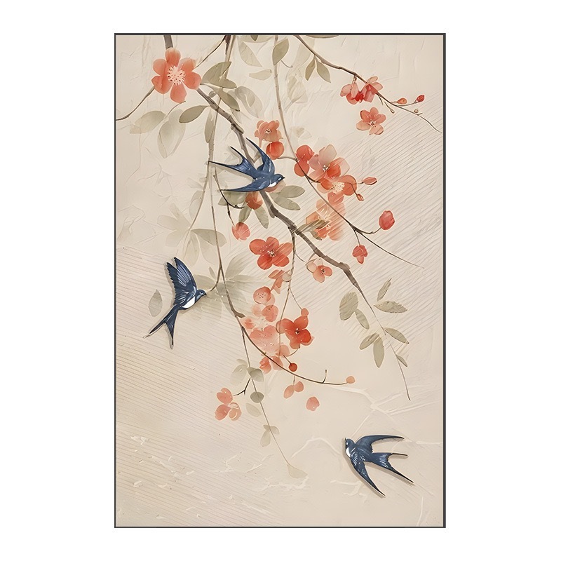 新中式入户玄关装饰画喜上眉梢中古风挂画过道走廊壁画油画|undefined