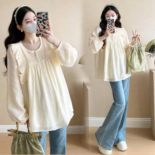 Pregnant Women's All-match Fashion Korean Style Spring suit Fashion Pregnant Women's Top Long Western Style Loose Long Sleeve