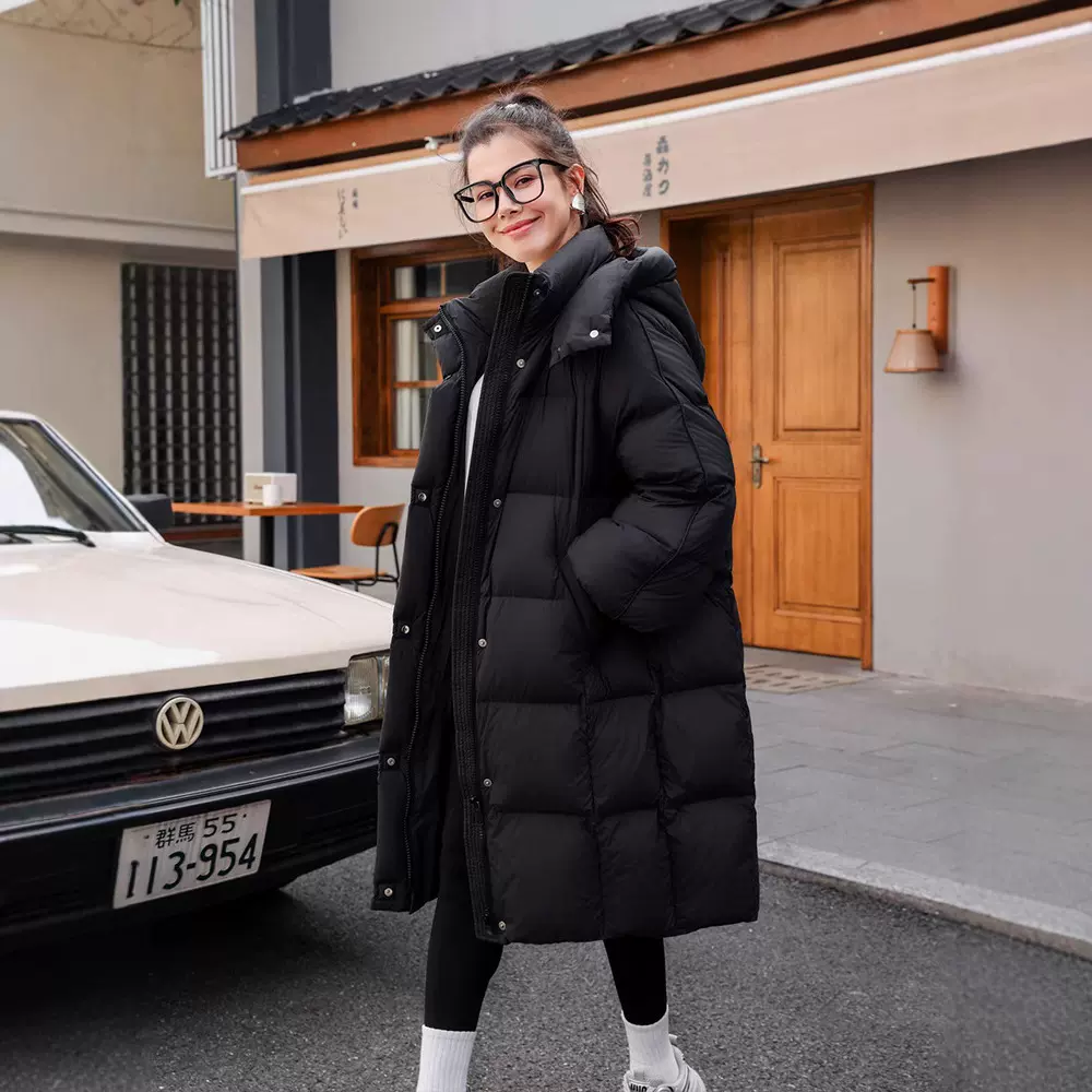 冬季新款白鹅绒羽绒服女长款安可拉红冬季加厚保暖防风中长款外套