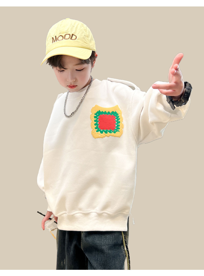 Detské oblečenie, chlapčenské oblečenie, biela mikina, jar a štýly, nové topy 2024, stredná až veľká detská jeseň_voghion.com