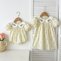 女童連衣裙夏季衣服繡花寶寶爬服兒包屁衣兒童純棉連衣裙姐妹裝