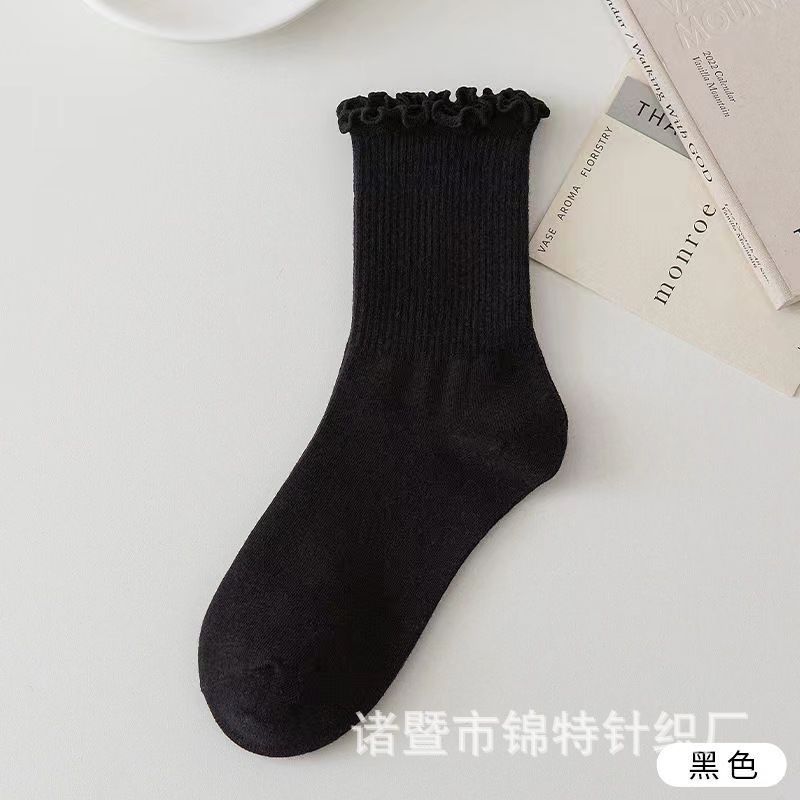 夏季袜子女士薄款堆堆袜透气可爱木耳边吸汗日系抗菌防臭女中筒袜|undefined