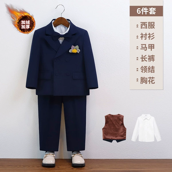 Fleece suit, set, shirt, jacket, vest, trousers, bow tie lapel pin