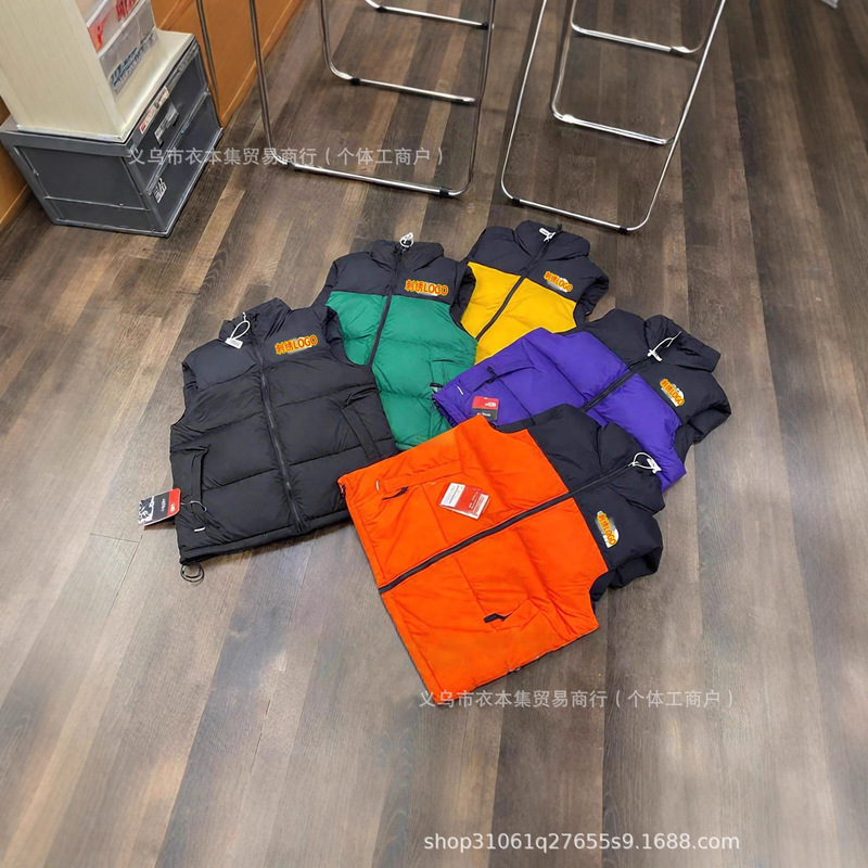 Beijia 1996 down Cotton Vest for Men and Women, American Version Tnf700 Puffy Embroidered Warm Stand-Up Collar Vest Winter