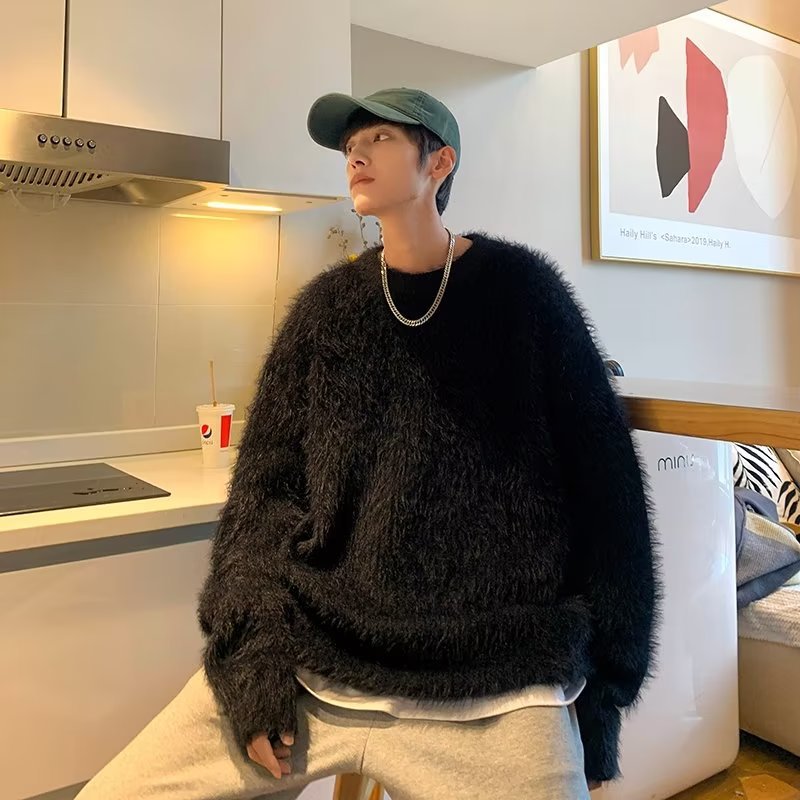 Invierno de los hombres de imitación de visón de terciopelo suéter interior cálido camiseta de fondo camisa de felpa suéter de invierno de los hombres