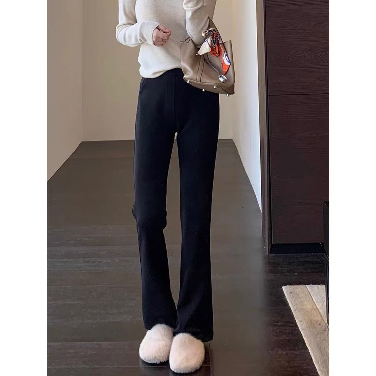 Word of mouth god pants cool comfortable high waist slim pants horseshoe small black pants female spring and summer new M0216T