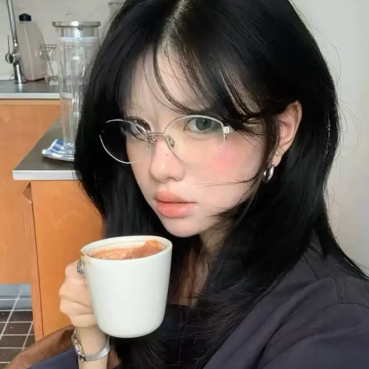 韩版纯欲风椭圆半框金属平光镜女方圆脸高级感可配近视防蓝光眼镜