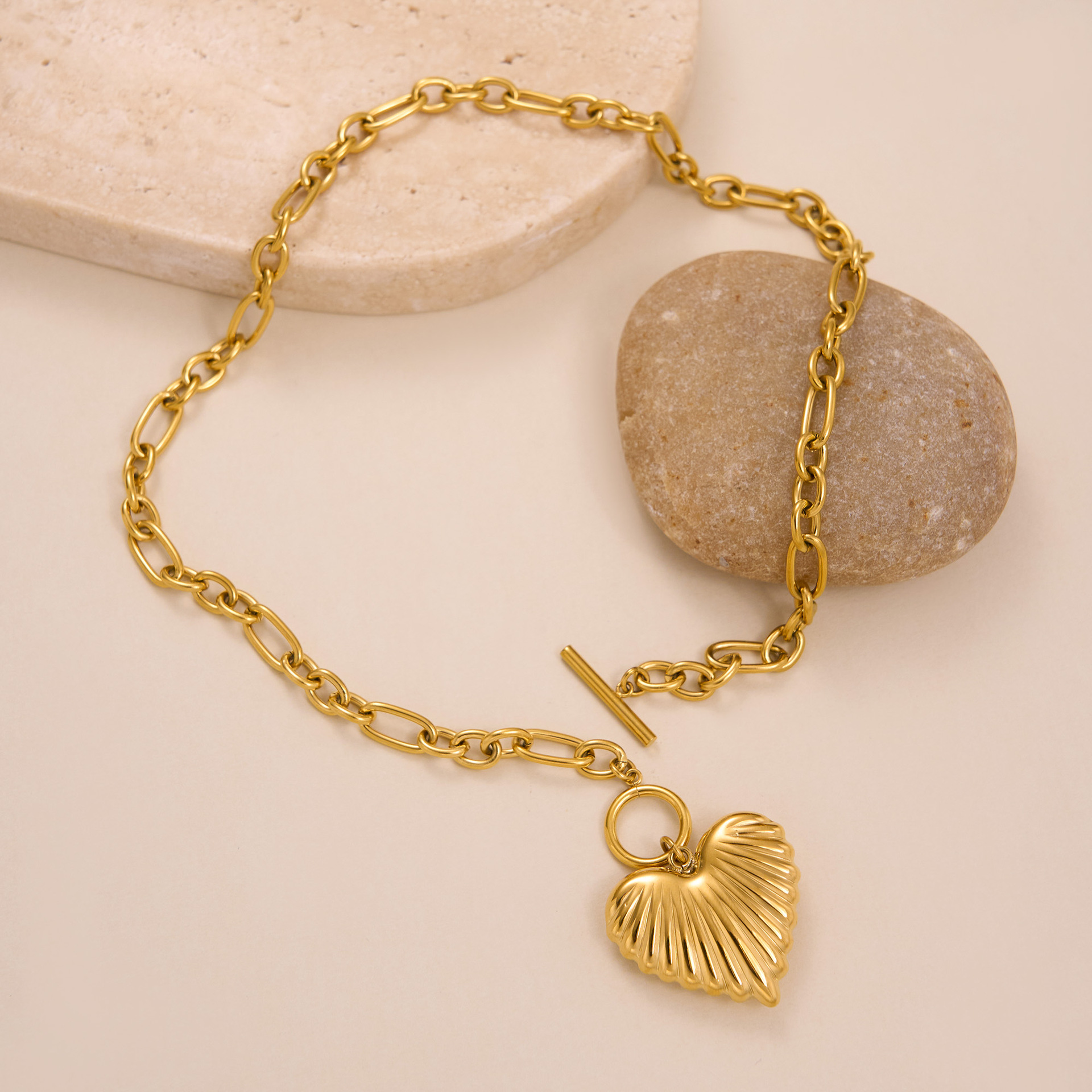 Titanium Steel Chain Material 1 Piece Quantity Wholesale Jewelry Elegant Lady Streetwear Heart Shape Titanium Steel 18K Gold Plated Plating Pendant Necklace