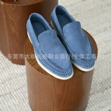 莞产高定L**胎牛绒编织透气圆头低帮套脚一脚蹬乐福鞋休闲鞋男