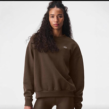 alo同款全棉跨境欧美秋冬加绒纯色休闲运动圆领套头长袖卫衣女