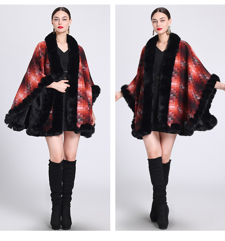 Mantella in pile spesso con colletto a quadri, ampia taglia, cardigan lavorato a maglia per donna_voghion.com
