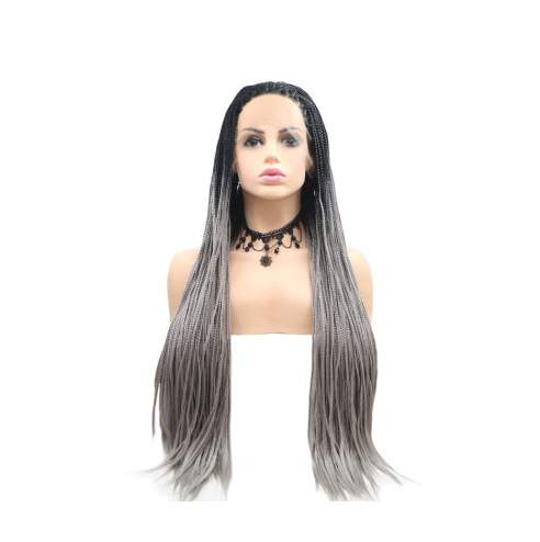 Europeos y estadounidenses pelucas de fibra química trenzada mano frotando fibra química trenzada delante encaje pelucas africanas en el extranjero