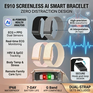 E910智能手环ECG心率体温血氧睡眠监测信息提醒计步无屏运动手环