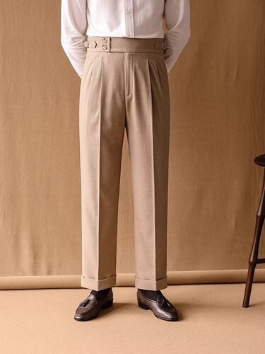 Knit Neapolitan Flannel High-Waisted Men's Casual Loose Straight Leg Long Pants Italian Suit Pants Trendy