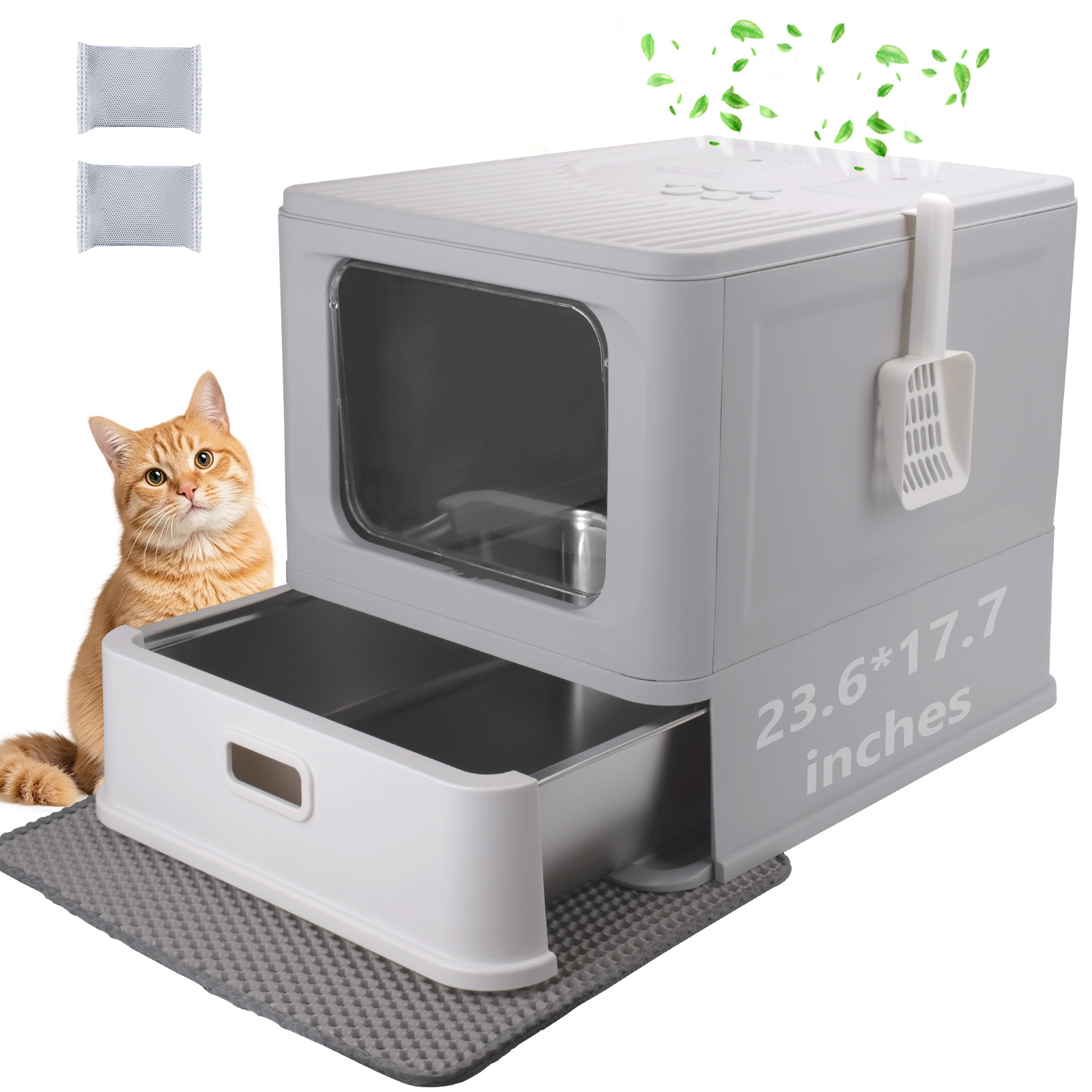 Acero inoxidable semicerrado tipo cajón super grande anti-derrames anti-odorante lavabo de arena para gatos cubierta de inodoro para gatos