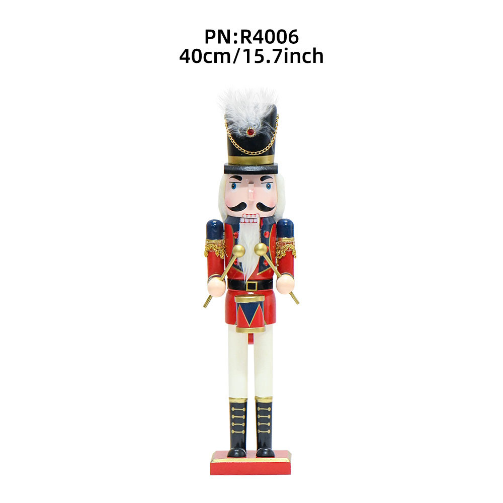 40cm cara negra nuez soldado personaje títere dibujos animados creativos personajes tallados decoraciones de madera de Navidad regalos de vacaciones