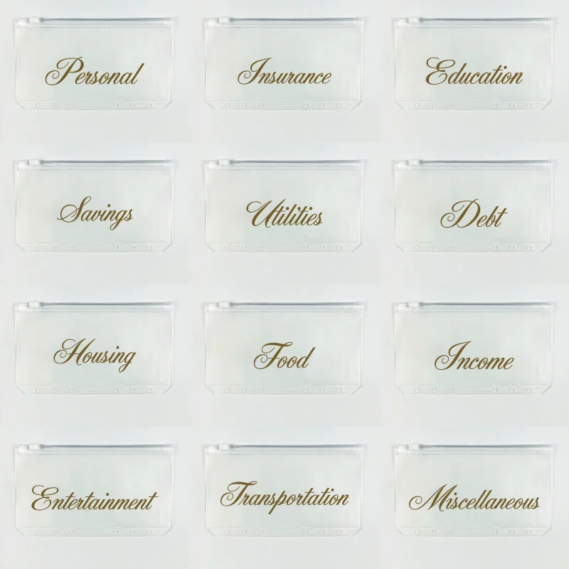 Печатный Черный Конверт для наличных денег A6 с вкладными листами на молнии, скоросшиватель Budget Binder, маленький бумажный пакет DIY