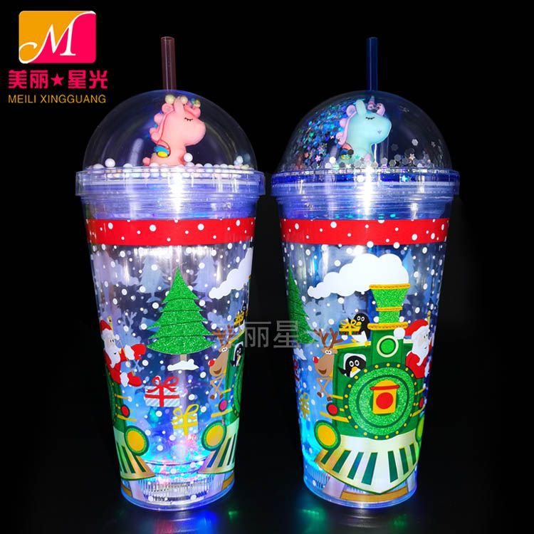 Taza luminosa de pajita led creativa al por mayor de grado alimenticio barra de plástico bebida de discoteca taza de pajita en espiral luminosa