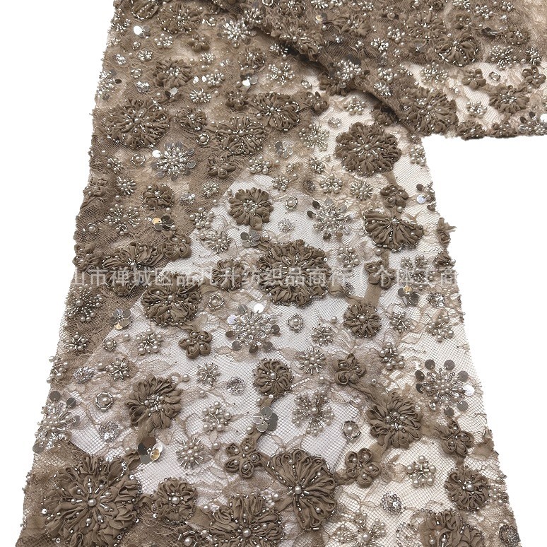 Moda Gao Ding pequeña fresca ins viento flor disco tela de vestido de diseño nicho tela de encaje de perlas image 6