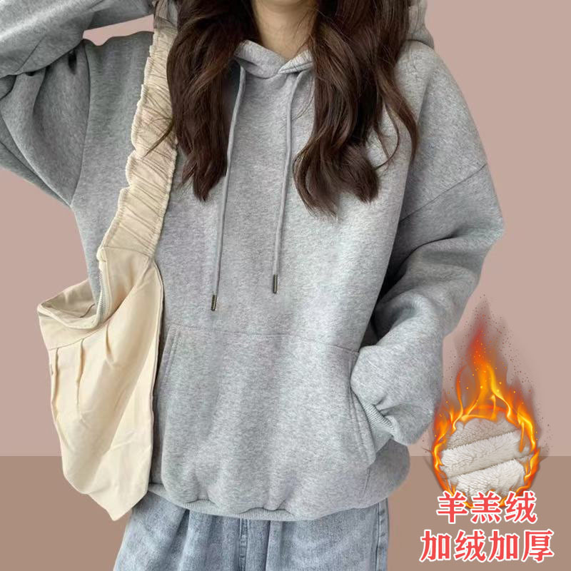 加绒连帽卫衣女情侣装2025秋冬宽松bf慵懒风休闲外套帽衫女装外贸|undefined