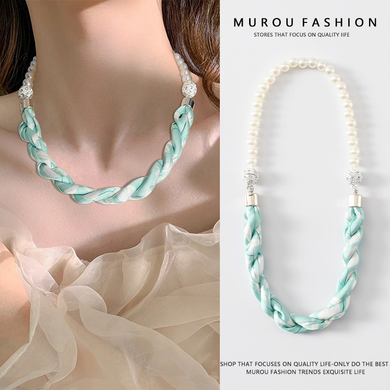 더블 마그네틱 버클 비즈 체인/클리어 워터 그린 길이 45cm