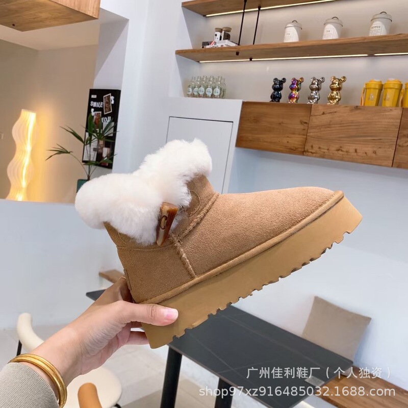 油叽雪地靴女加绒加厚25新款牛皮百搭羊皮毛一体棉拖厚底增高棉靴|undefined