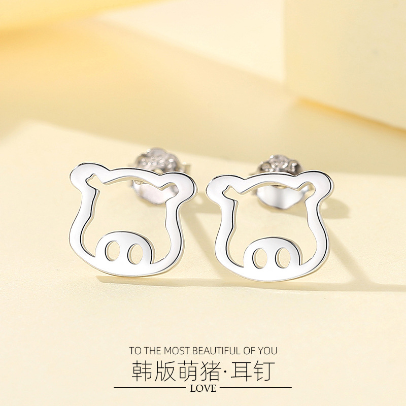 Plata esterlina s925 pendientes mujer estilo coreano fresco hueco cerdo animal lindo afortunado joyería del oído al por mayor