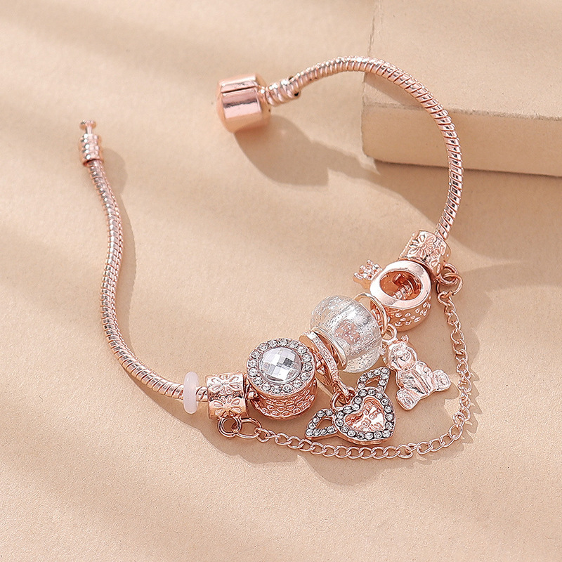 Pulsera Panjia Dora DIY cuentas explosivas transfronterizas colgante de alas de ángel oso corona cuentas de cristal brazalete de cobre
