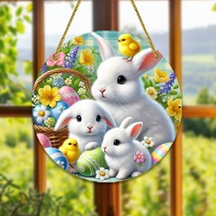 クロスボーダー新しいイースターカラーサンキャッチャー白雪姫ウサギディスク木製装飾ペンダントウィンドウ装飾タグ