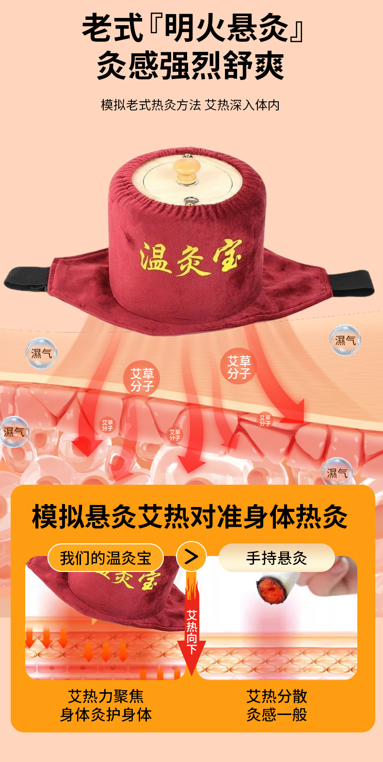 Smokeless Wooden Moxibustion Box Wenjiubao Adjustable Temperature Moxa Warmer for Knee Waist and Abdomen overview