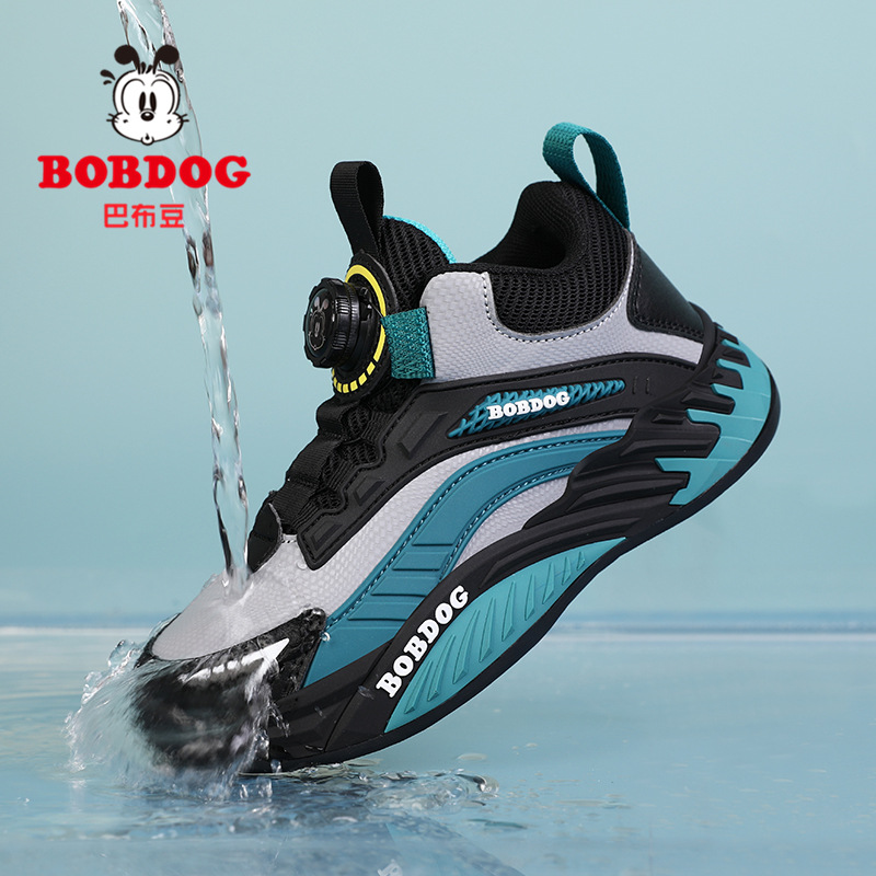Babudou Kidsren's Shoes Boys' Sports Shoes 2026 Spring and Autum New Style Rotating Button Leather Waterproof Kidsren's Basketball Shoes