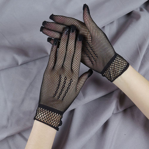 Mesh Sunscreen Gloves for Women Summer Fishing Net Full Finger Elastic Black Performance Lace White for Square Dance Fashion Touch Screen