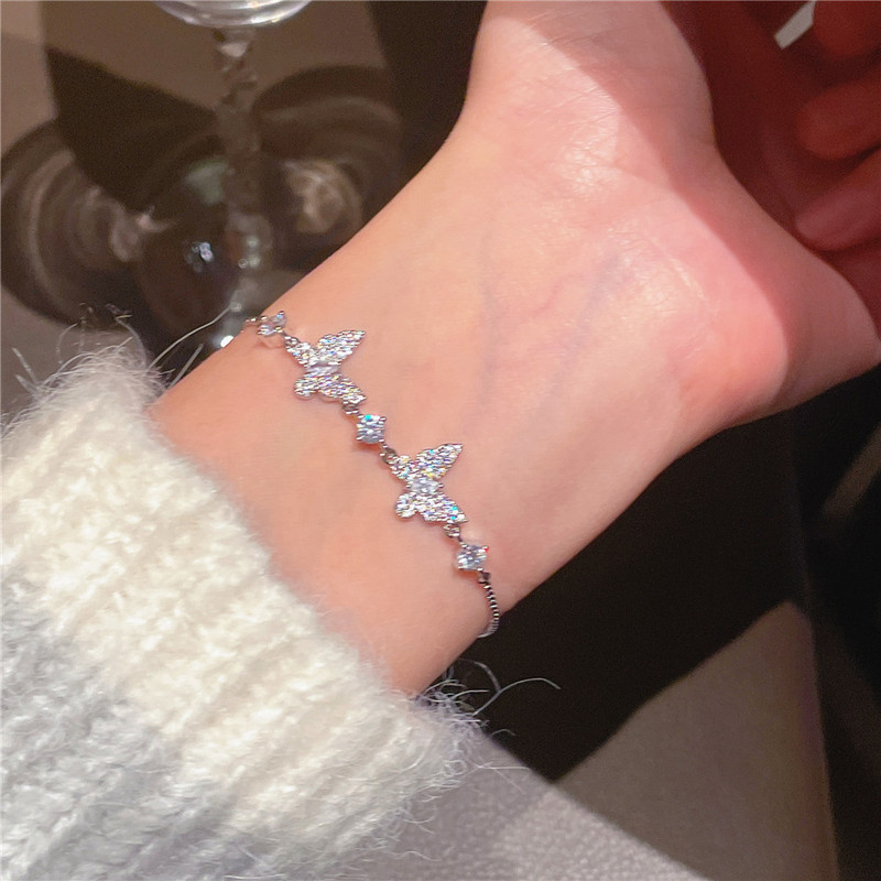Two Silver Small Butterfly Bracelets, Spring Sweet and Elegant Light Luxury Minimalist Hand Straps, Versatile Jewelry with Adjustable Drawstring Two Silver Small Butterfly Bracelets, Spring Sweet and Elegant Light Luxury Minimalist Hand Straps, Versatile Jewelry with Adjustable Drawstring