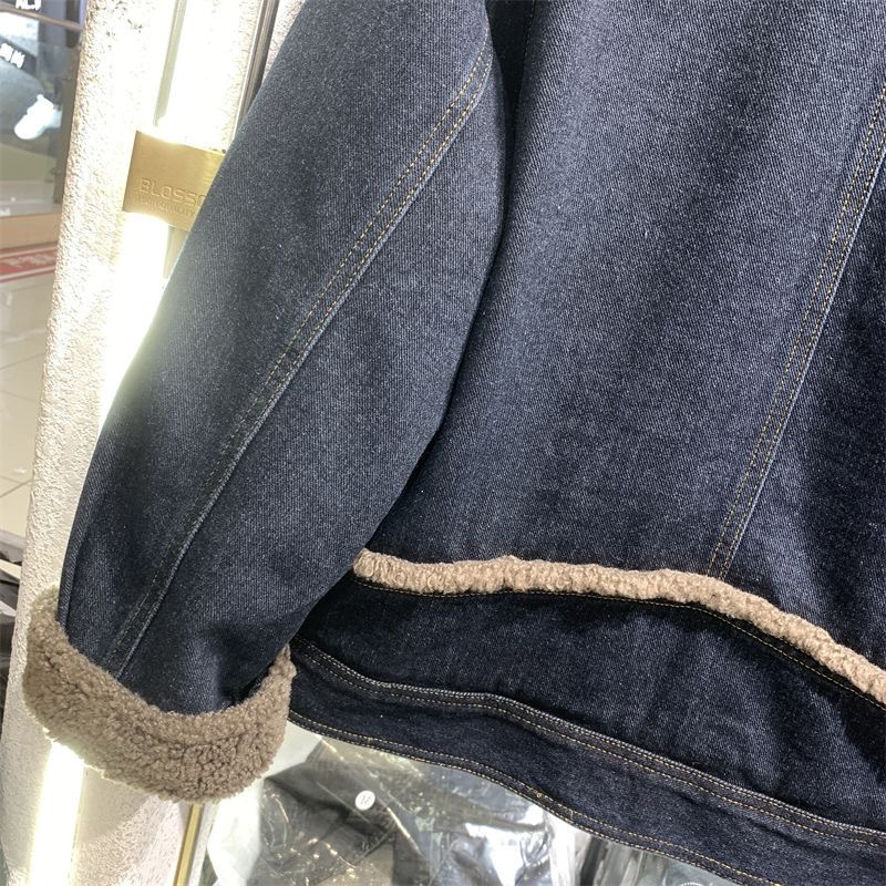 Women's Clothing lambswool thickened denim jacket lapel single breasted small long sleeved cotton jacket_voghion.com