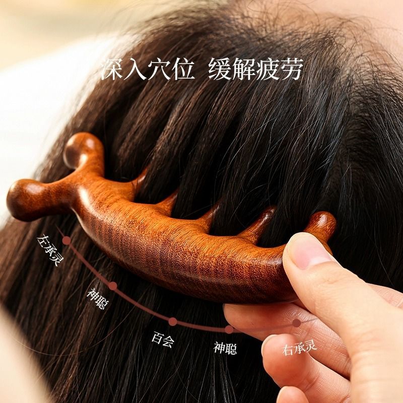 Sandalwood Comb, Cow Bone Meridian Comb, Massage Comb, Five-Bone Comb, Finger Massager, Dolphin Health Head Therapy Comb for Men and Women