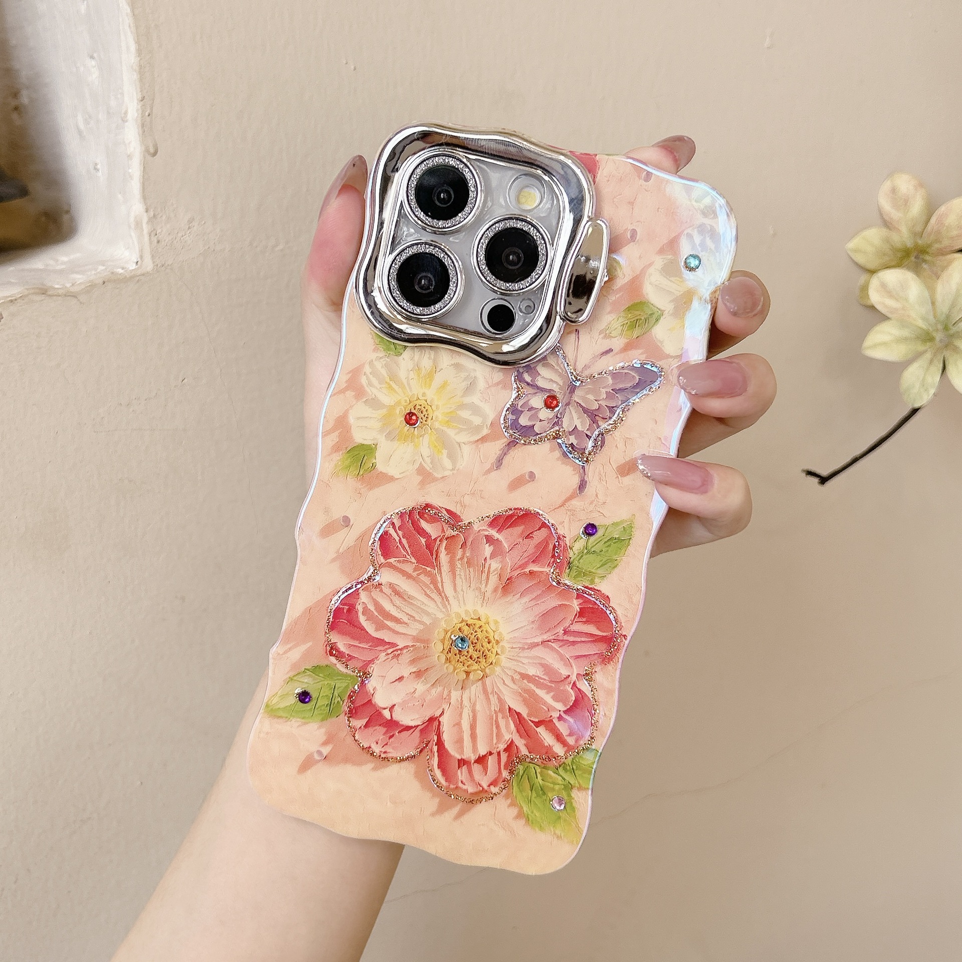 Flor de pintura al óleo de fantasía para Apple 16ProMax funda para teléfono móvil 15Pro Pareja 14/13 Red neta 15ProMax