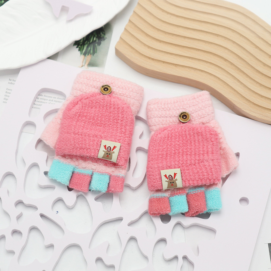 Guantes de invierno de medio dedo para niños niños niños niños niñas estudiantes lindos guantes de peluche de dibujos animados