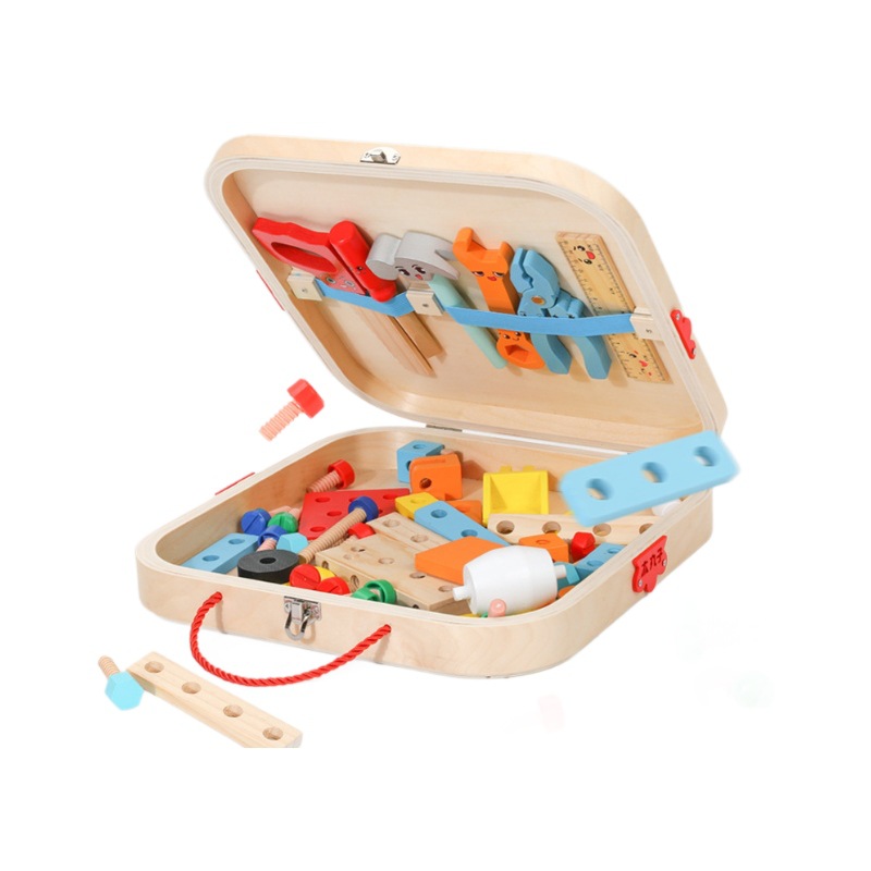 Caja de madera portátil para niños de madera, caja de herramientas, tornillo, desmontaje y reparación, juguete multifuncional de bricolaje para niños
