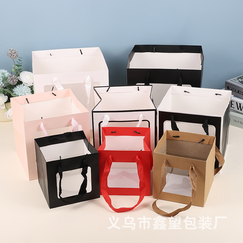 批發開窗正方形透明包裝袋鮮花玩偶盆栽禮品袋蛋糕烘培手提袋