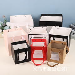 批發開窗正方形透明包裝袋鮮花玩偶盆栽禮品袋蛋糕烘培手提袋