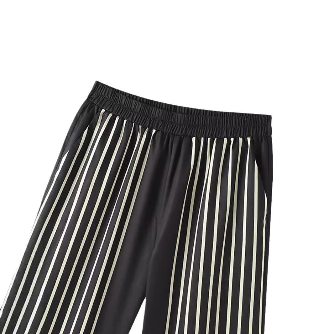 국경 간 대외 무역 새로운 유럽과 미국 남성의 느슨한 긴팔 카디건 와이드 레그 캐주얼 바지 게으른 스타일 포지셔닝 줄무늬 세트