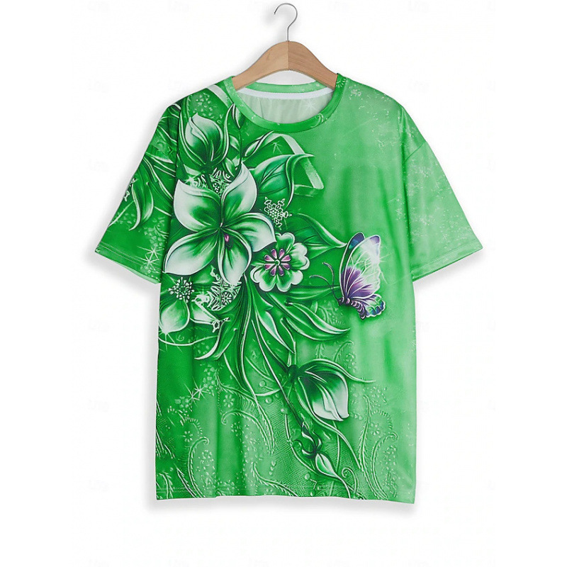 2024 Cross-Border New European and American Ladies T-Shirt 3D Flower Printed Short Sleeve T-Shirt Summer 2024 Cross-Border New European and American Ladies T-Shirt 3D Flower Printed Short Sleeve T-Shirt Summer