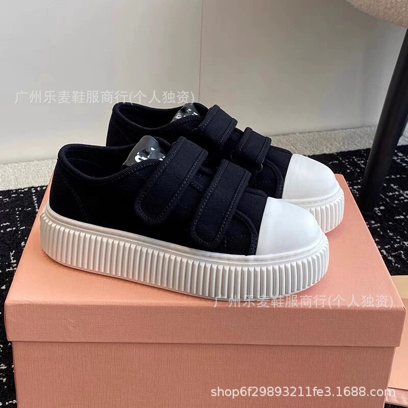 高品质~miu家新款厚底饼干帆布板鞋懒人一脚蹬休闲后空半拖小白鞋|undefined