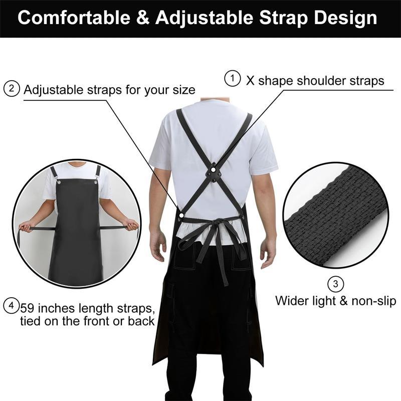 Amazon PU delantal de cuero cocina protección laboral ropa de trabajo para adultos perforación negro impermeable a prueba de aceite abrigo de cuero delantal