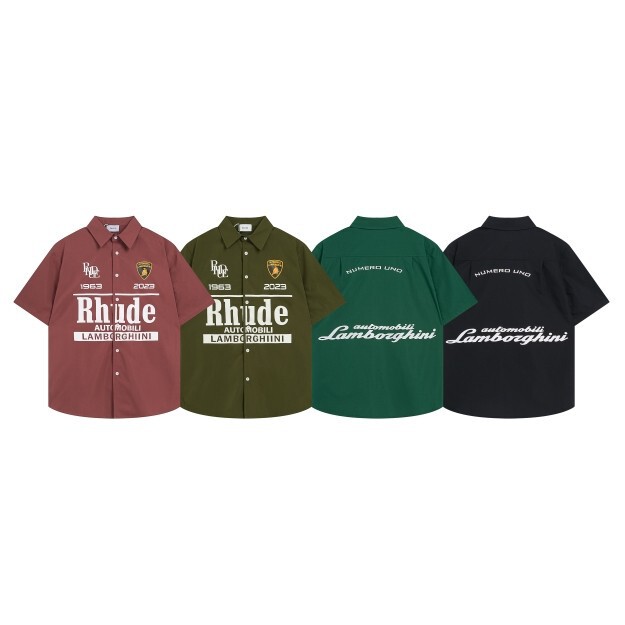 2024 European and American Trendy Fashion Rhude Spring and Summer New Style Lapel Shirt with Letter Print for Men and Women Cardigan Short-Sleeved T-Shirt 2024 European and American Trendy Fashion Rhude Spring and Summer New Style Lapel Shirt with Letter Print for Men and Women Cardigan Short-Sleeved T-Shirt