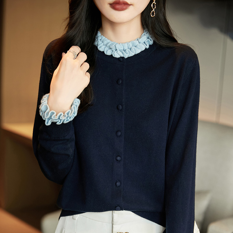 2025新款木耳领针织开衫女宽松显瘦百搭毛衣外套外穿上衣女打底衫|undefined
