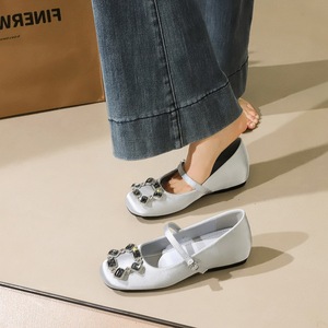 836-K211 Fashion Water Diamond Metal Buckle Strap Mary Jane Shoes Women's Round Head Inner Height Increase Silk Sha