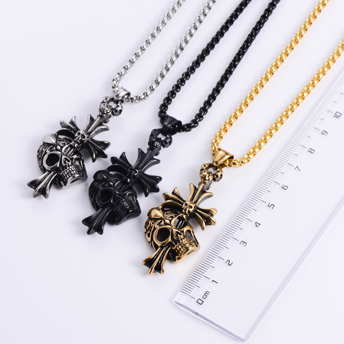 13g Weight Skull Pattern Unisex Gender Retro Style Gold, Silver, Black Color Skull Cross Jesus Stainless Steel Punk Style Pendant Wholesale Nihaojewelry 6