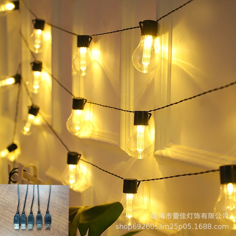 Nuevas luces de cadena solares Edison para exteriores, decoración navideña para patio, camping, luces LED de cadena