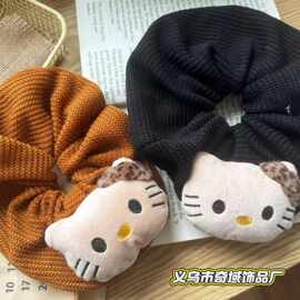 韩版时尚可爱猫咪毛线针织发绳气质复古超大号大肠发圈秋冬扎头绳